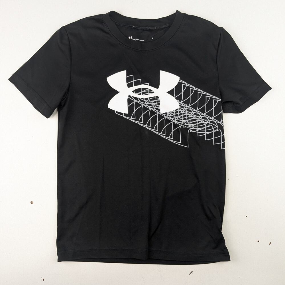 Under Armour Boys Black & White Logo Athletic Tee - 7 Youth